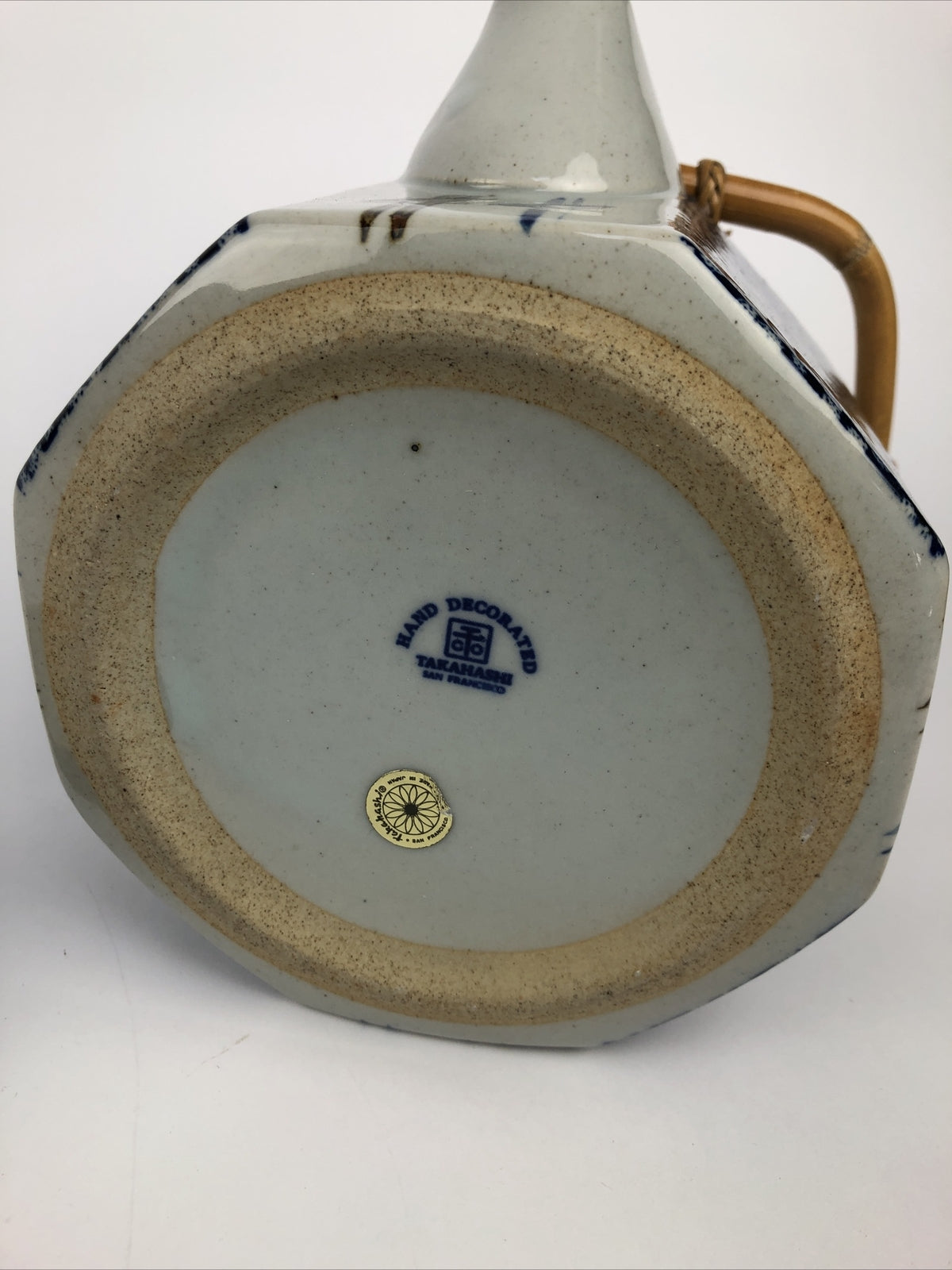 Takahashi San Francisco Hand Painted Bamboo Handle Teapot Mid Century 1970's