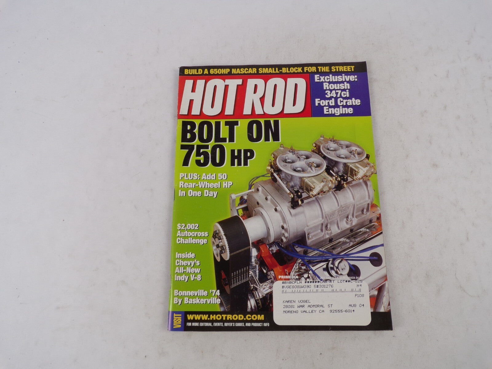 August 2002 Hot Rod Bolt On 750 HP Build A 650HP Nascar Small-Block For The Stre