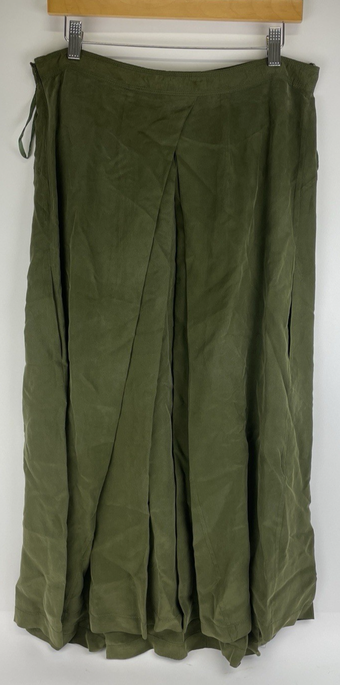 Vintage Diane Von Furstenberg Silk Crinkle Maxi Skirt Dark Olive Green Size  10