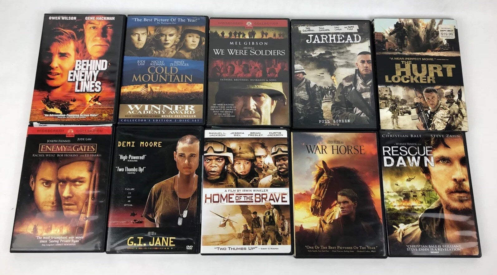 LOT OF 10 MILITARY & WAR  MOVIES DVD jarhead Hurt Locker War Horse Rescue Dawn +