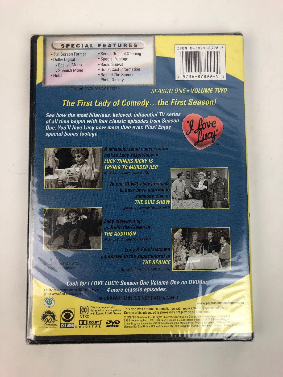 I Love Lucy - Season 1: Vol. 2 (DVD, 2002, Sensormatic) FSTSHP