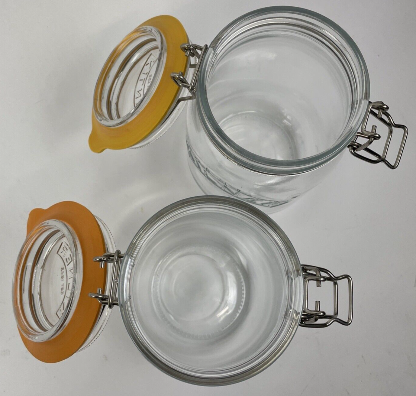 2 x Embossed Kilner  Square Glass Hinged  Canning  Candy Jar Canister Mason Like