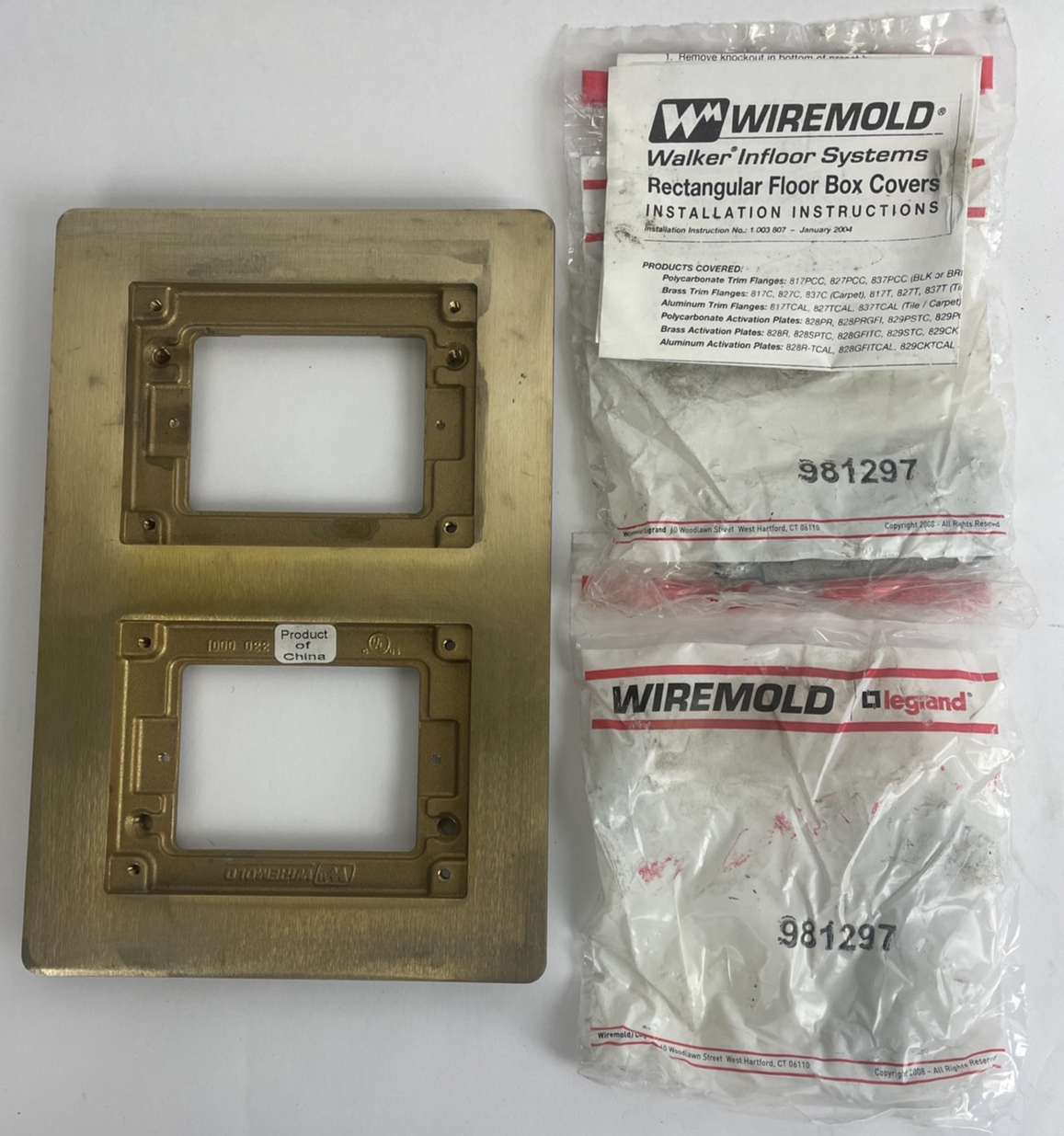 OEM WIREMOLD 827B 880 SERIES FLOOR BOX 2 GANG CARPET & TILE FLANGE BRASS