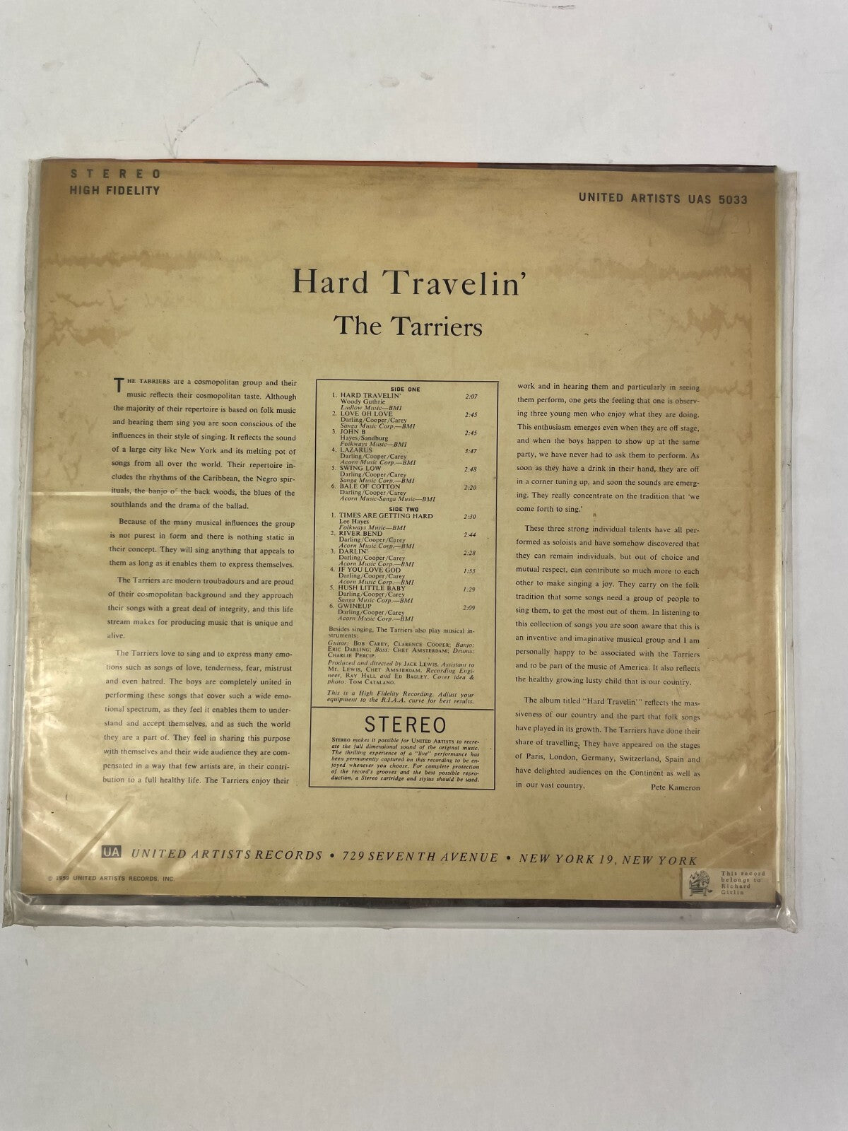 Hard Travelin The Tarriers Love Oh Love John Swing Low Times Are Vinyl Record