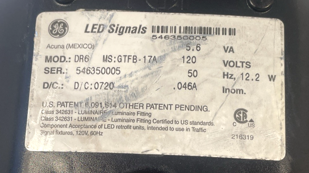 12" General Electric GREEN LED Traffic Light Signal Lens 120V Model DR6 - Tested