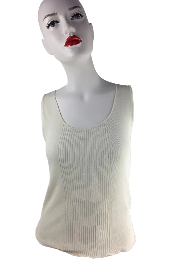Majestic Womens Tank Top Ivory Scoop Neck Ribbed Blouse 1