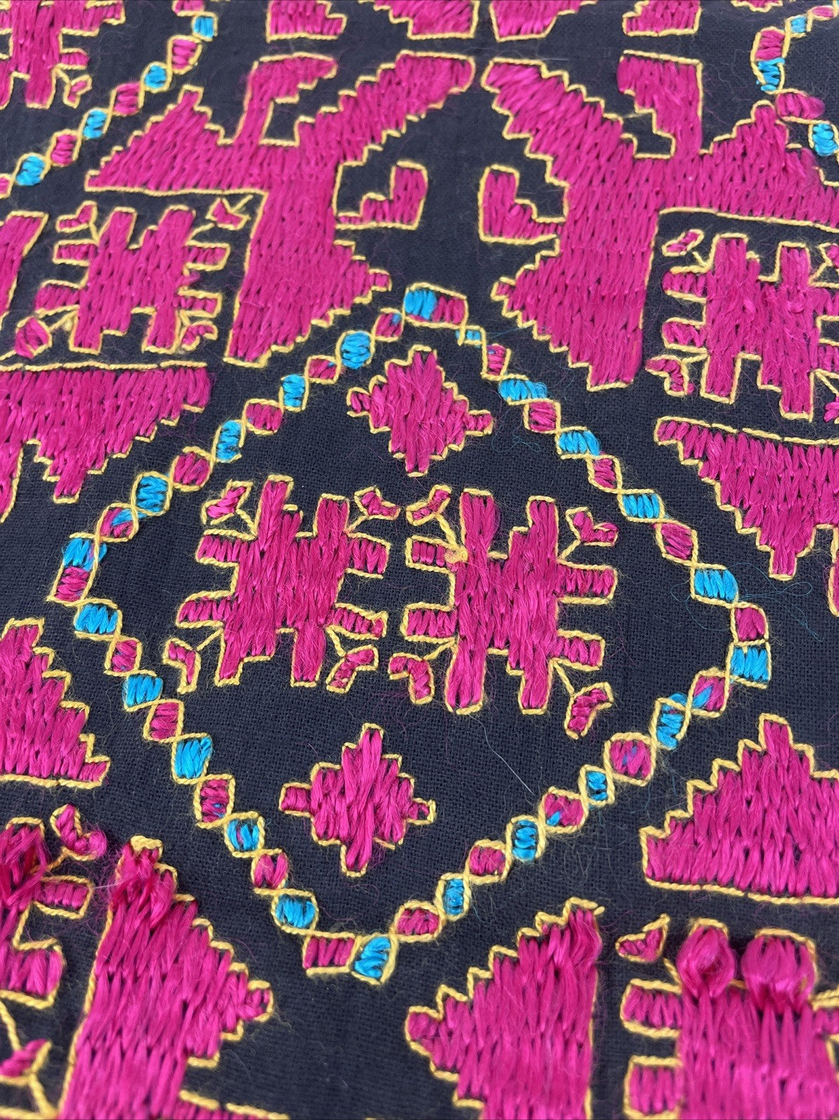 Vintage South Asian Silk Swati Textile Hand Embroidery Magenta Black 76" x 13.5"