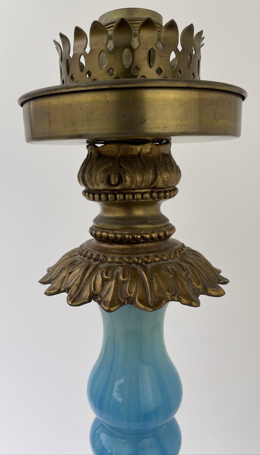 Vintage Murano Style Blue Glass Table Lamp with brass features and Base 23.5"