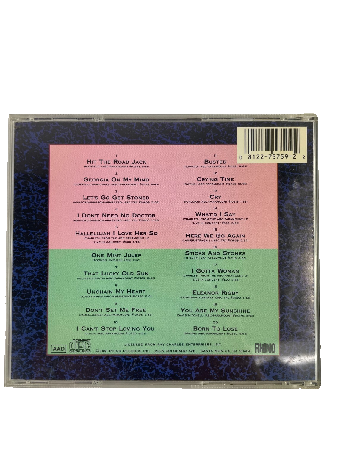 Ray Charles Inthology Greatest Hits Georgia On My Mind Unchain My Heart CD#14