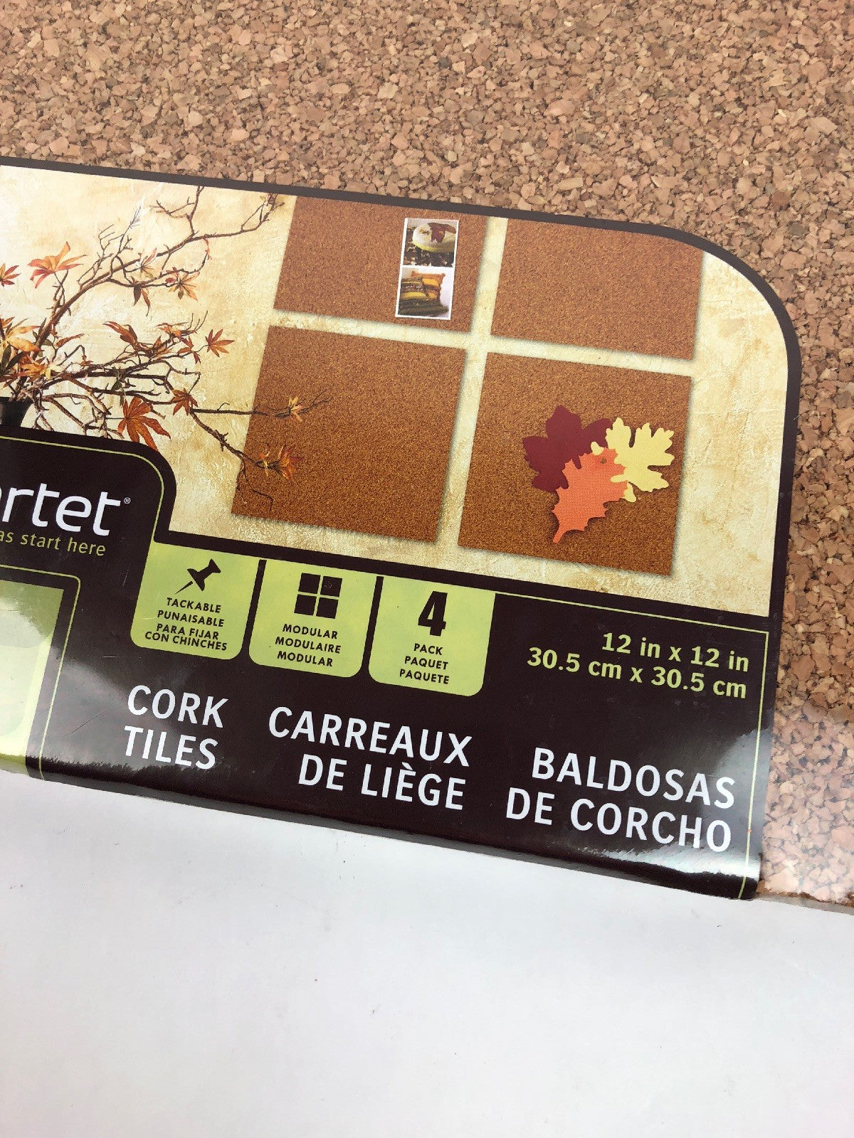 Quartet Cork Tile Or Roll Bulletin Board - Cork Surface 4 Pc 12” x 12” W Hrdwre
