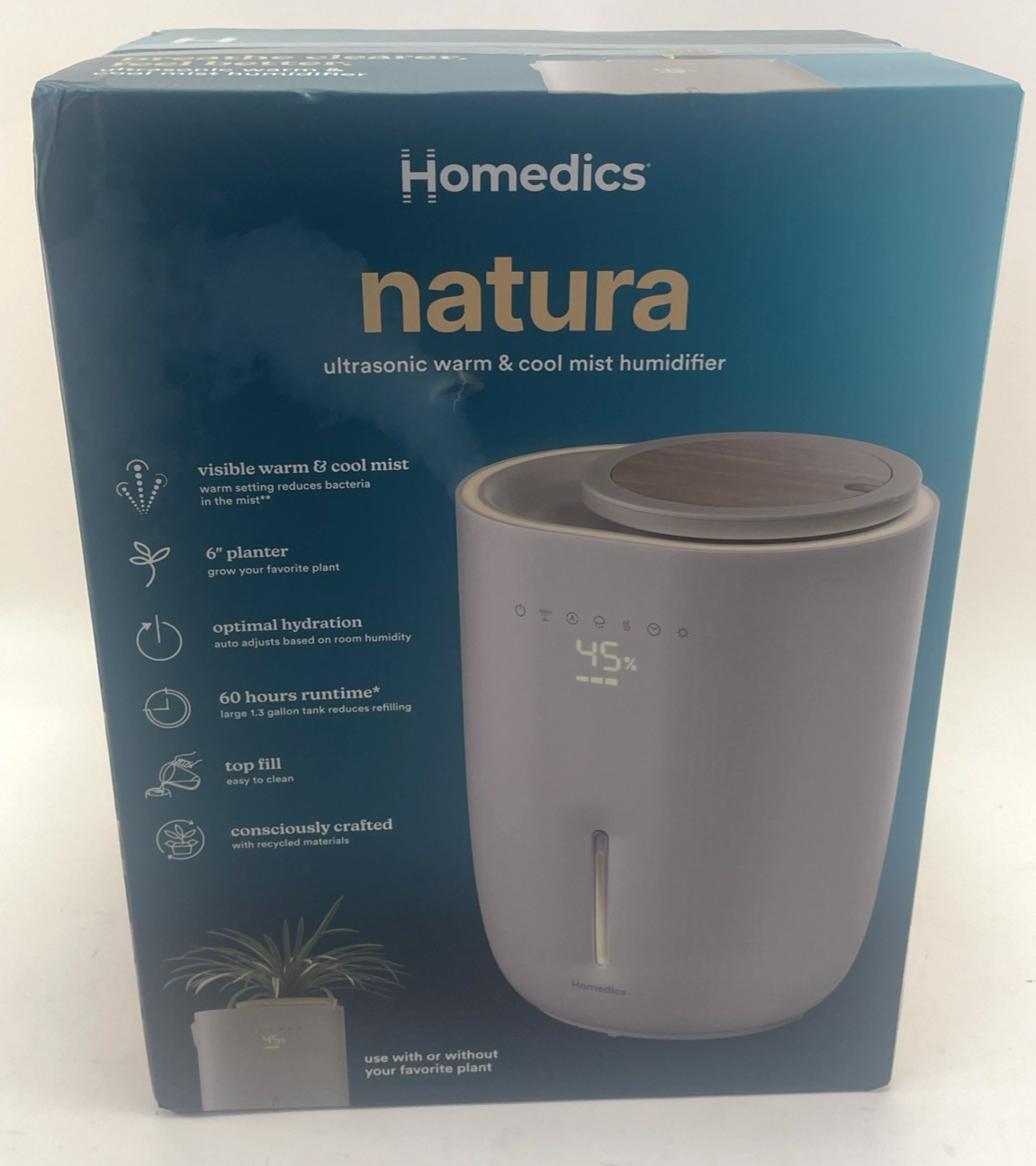 Homedics Natura Ultrasonic Warm & Cool Mist Humidifier 1.3-Gal for Taupe Planter