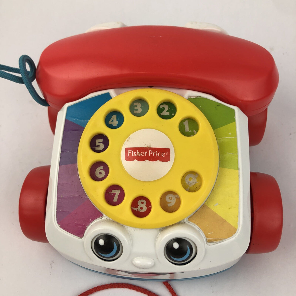 Vintage Fisher Price Pull Along Phone Normal wear Eyes Clacker & Ringer Work