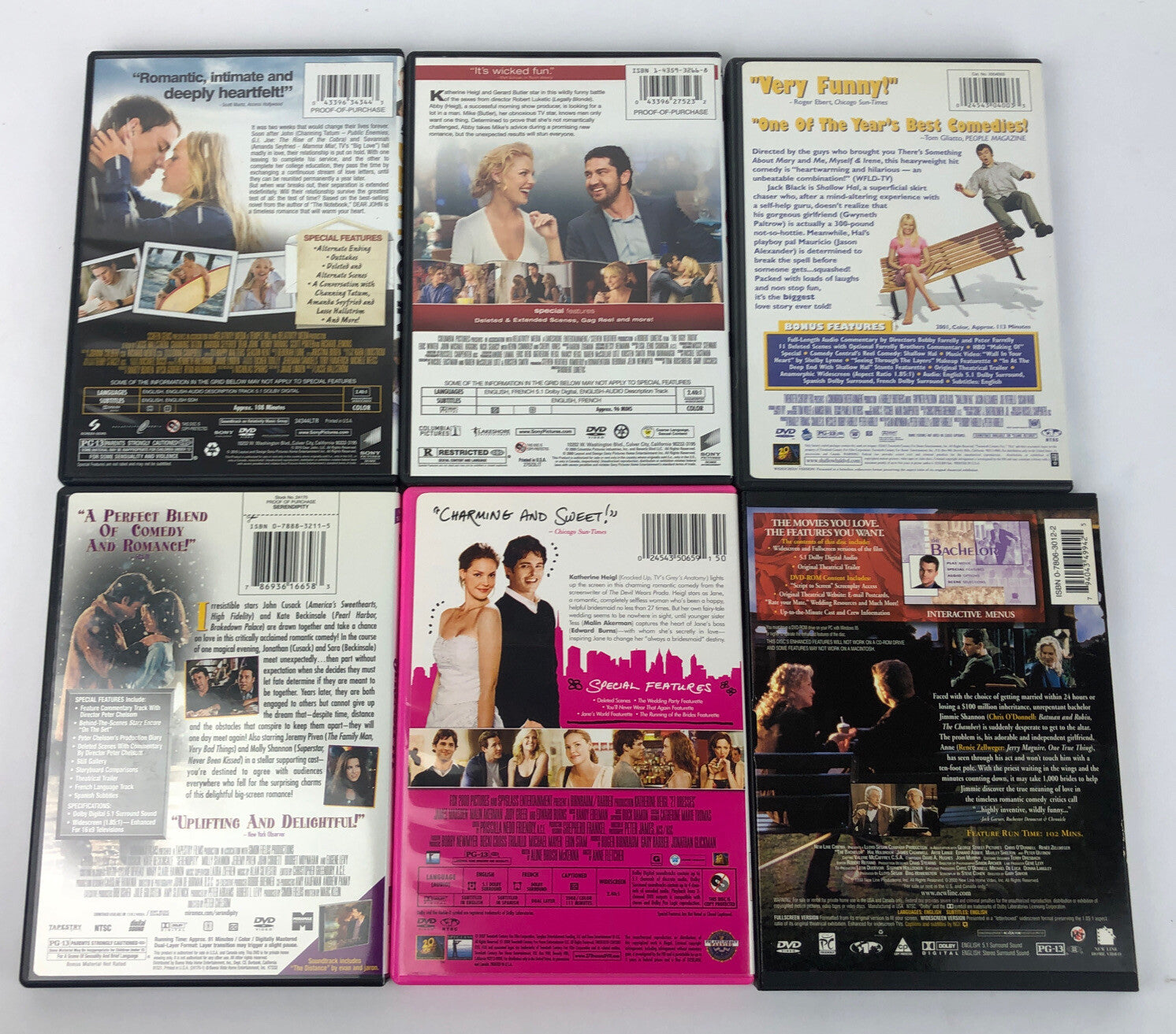 6 x Romantic Comedy DVD - Lot 27 Dresses The Ugly Truth Serendipity The Bachelor