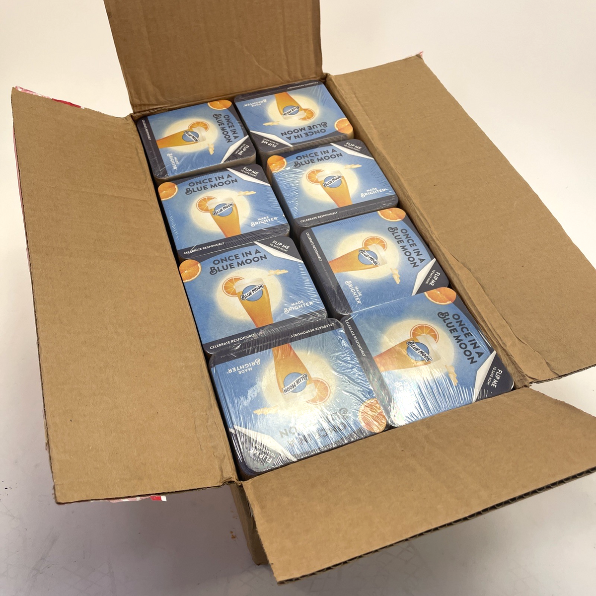 Blue Moon " Once in a BM " Beer Coasters Bar Glass Mat Coaster Pack lot of 1000