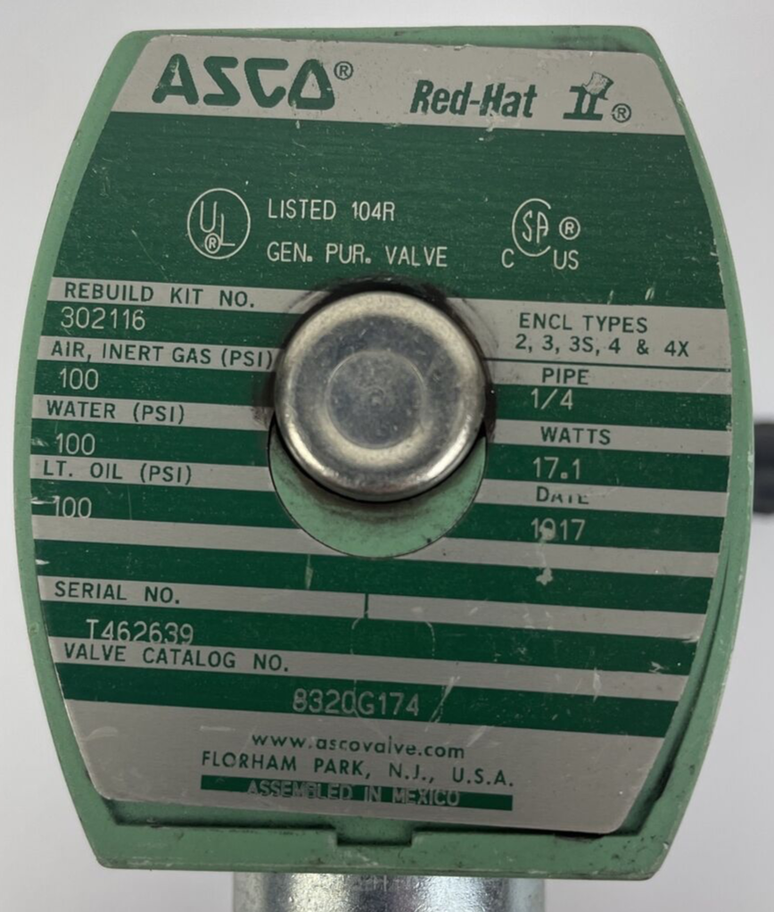 ASCO Red-Hat II Solenoid Valve 8320G174 OEM 100 PSI - Oil Water Air 17.1 Watts