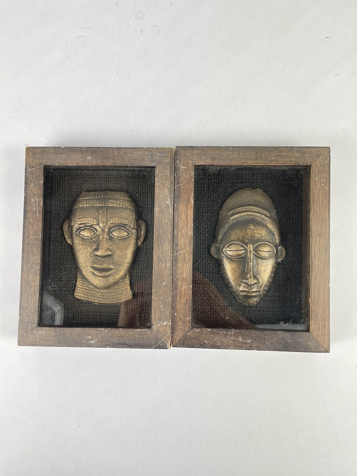 Lot of 2: Tribal Face Art Shadow Box Wooden Frame made in Thailand