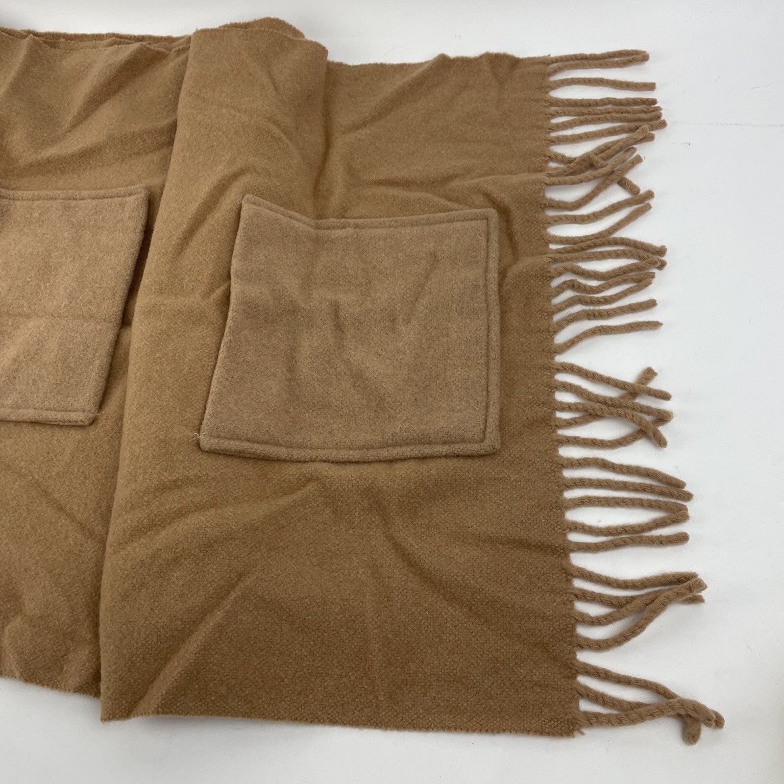 Eskimo of Switzerland Warm Cashmere / Wool Scarf Tan Beige With Pockets (B12)