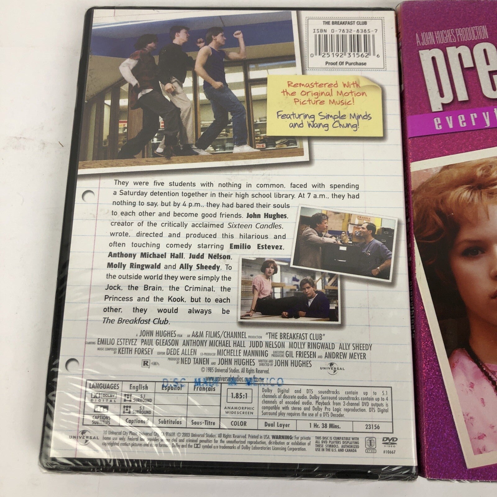 The Breakfast Club / Pretty In Pink (2 DVD Video Lot) Molly Ringwald Brand New