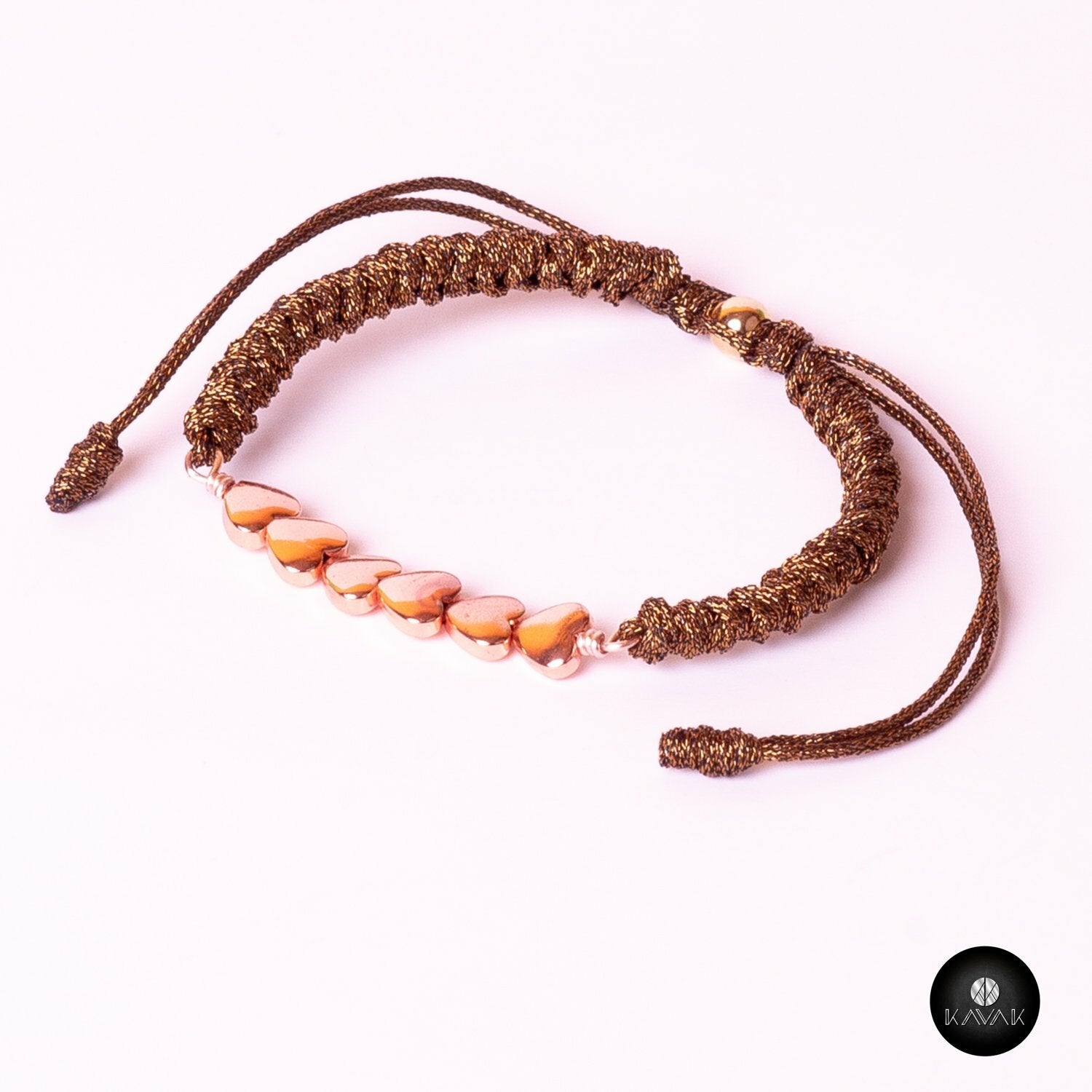 Kavak Handmade Women's Bracelet Rose Gold Plated Ties of  Hearts (Rose Hearts)