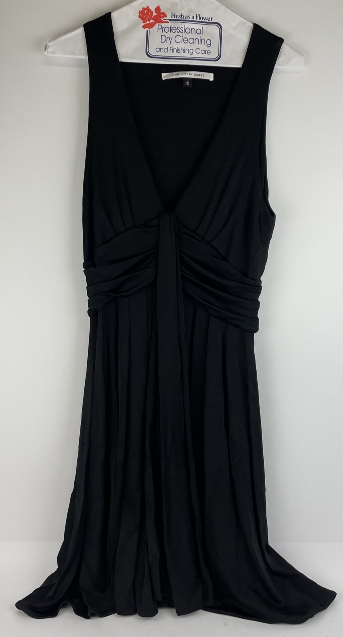 Diane Von Furstenberg Azelia Dress Women's Sz 12 Black Slinky Sleek Office Work