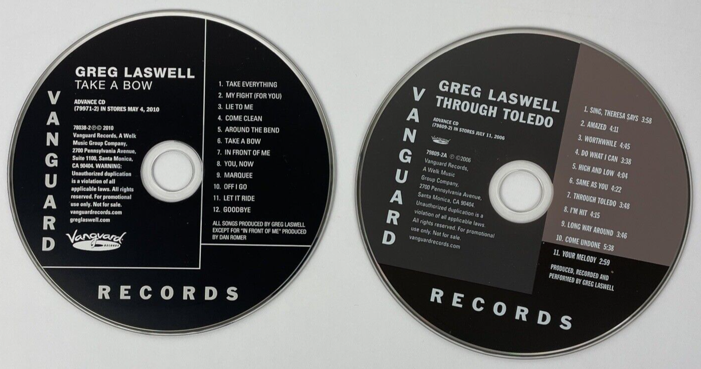 2 x Greg Laswell Audio CDs - Through Toledo, 2006 - Take A Bow, 2010 Vanguard