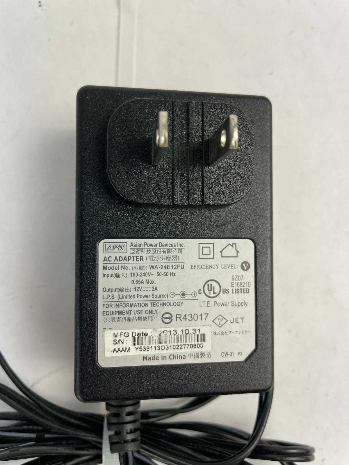Genuine Asian Power WA-24E12FU Ac Adapter Output 12V 2A Power Supply Adapter A74