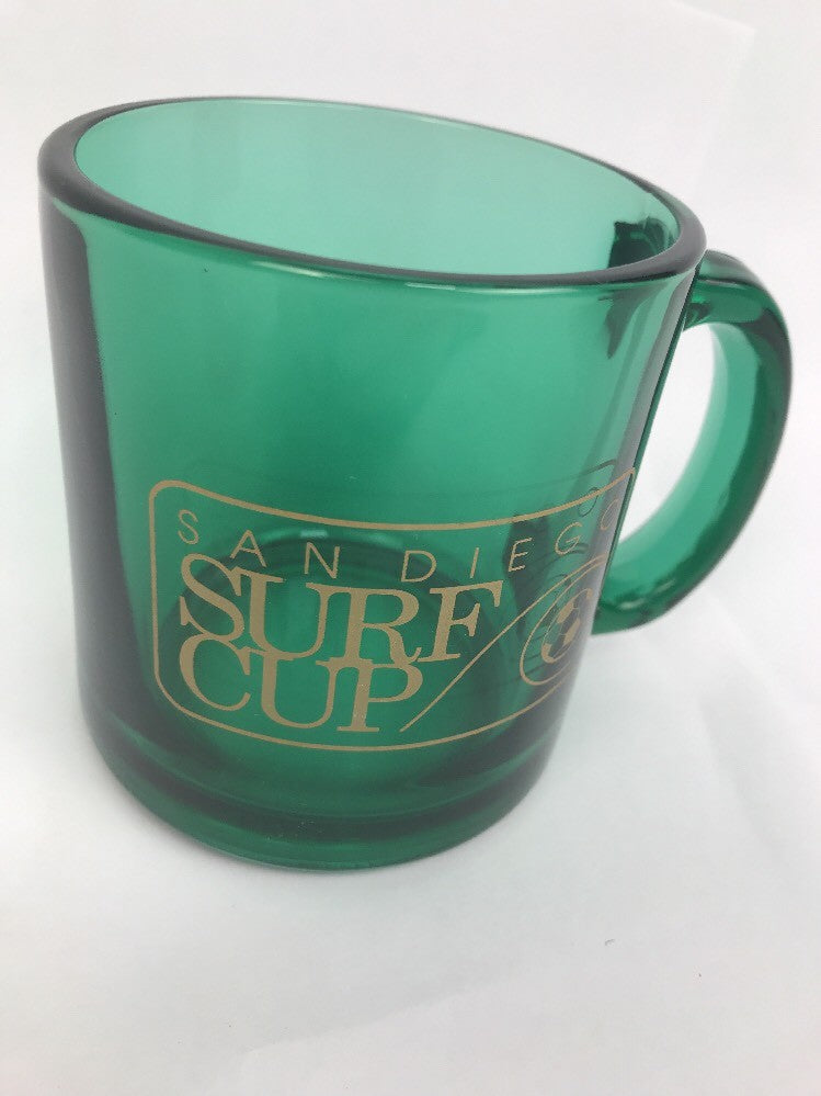 San Diego Surf Cup Soccer Coffee Mug USA Made Green Glass Very Rare Glass