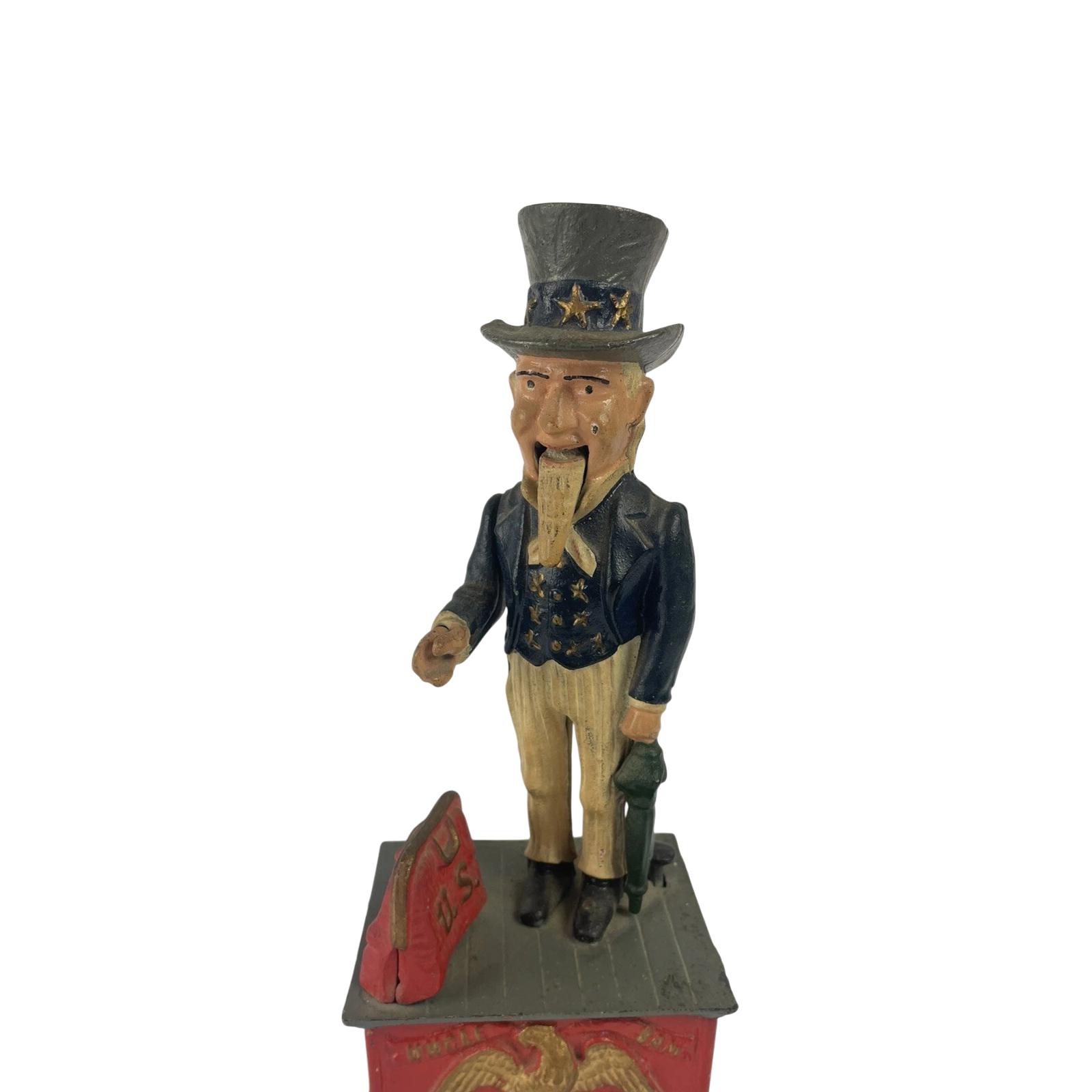 Antique Shepard Hardware UNCLE SAM Patriotic Cast Iron Mechanical Coin Bank