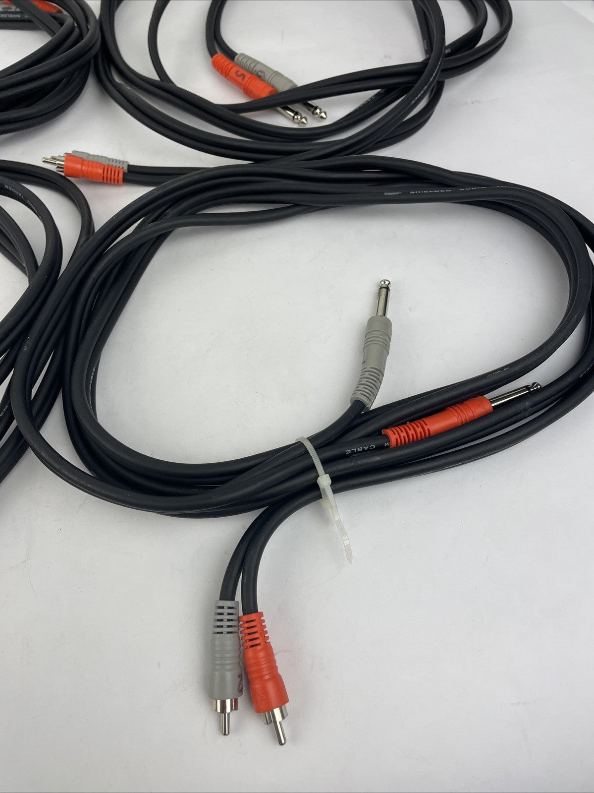 4 x 10' ft Twin Male 1/4" Mono Jack to Stereo 1/8" Jack Shielded Tandem Cable