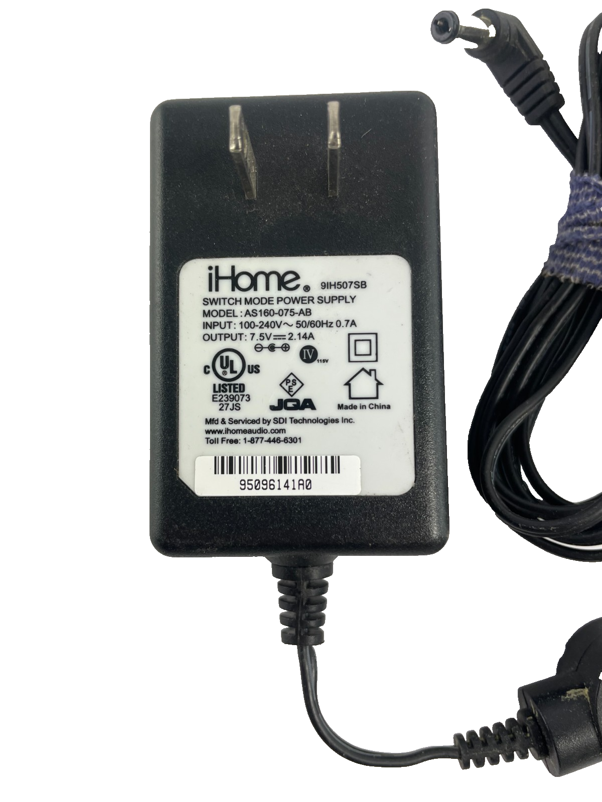 Geniune iHome Model AS160-075-AB Output 7.5V 2.14A Power Supply AC Adapter #A79