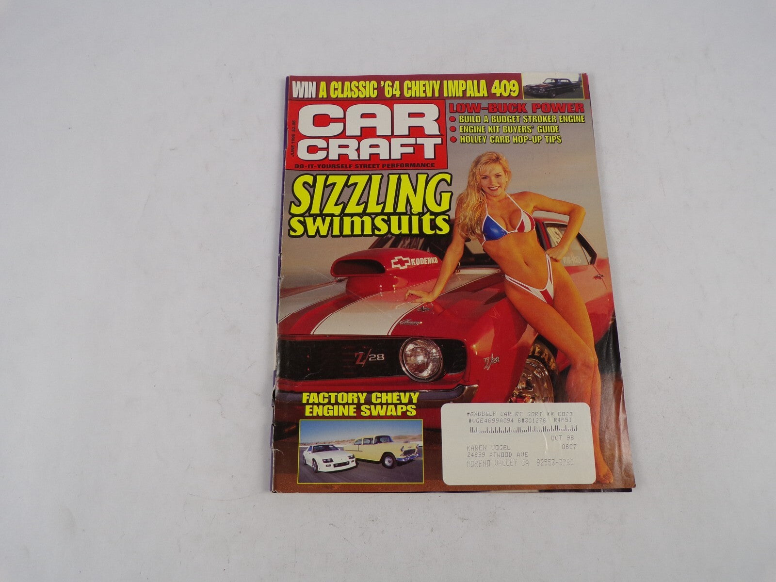 June 1995 Car Craft Sizzling Swimsuits Win A Classic '64 Chevy Impala 409 Factor