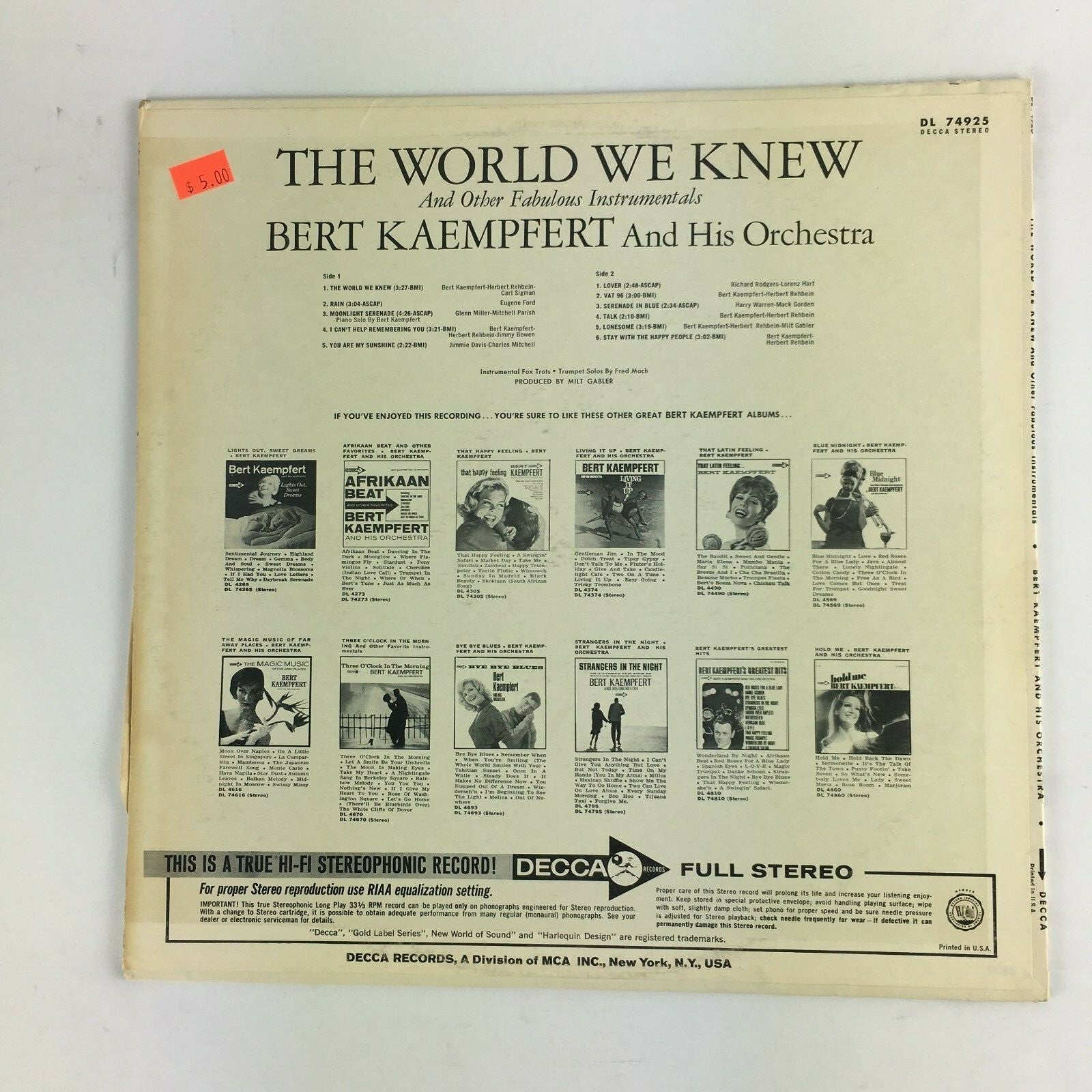 The World We Knew&Other Fabulous Instrumentals Bert Kaempfert and his Orchestra