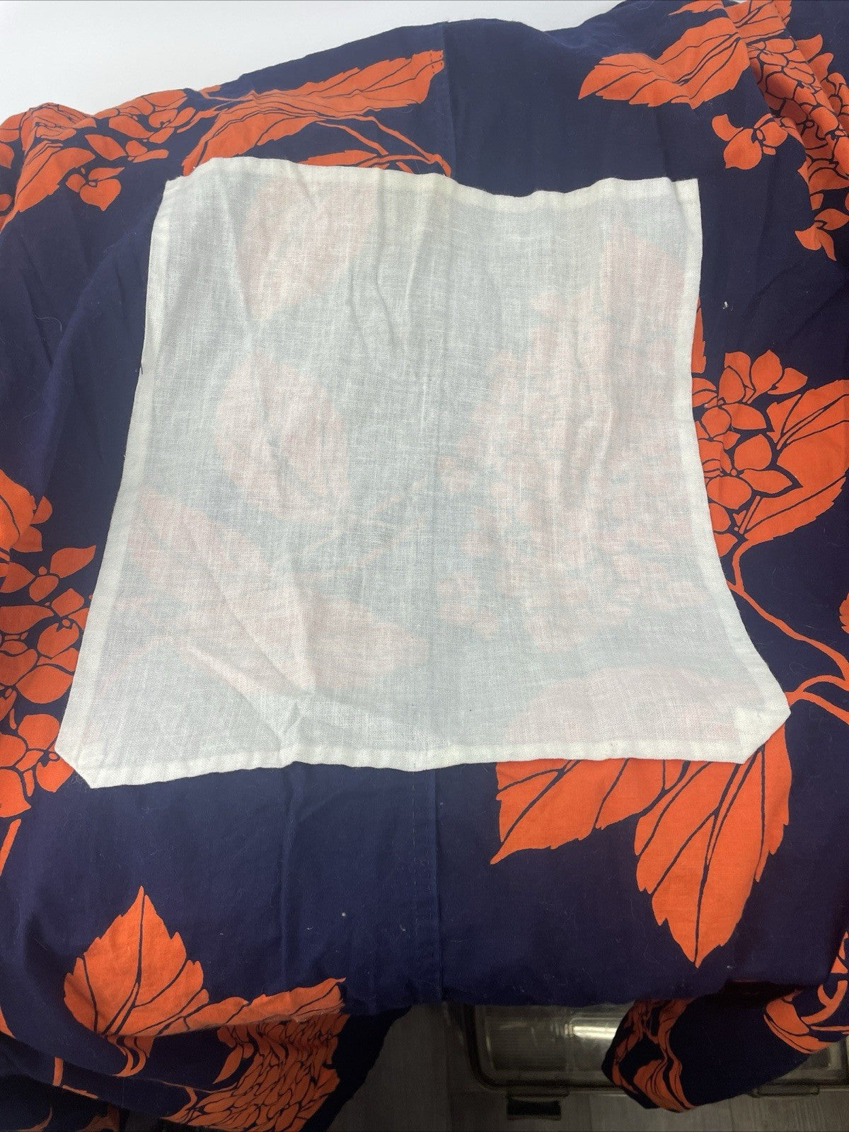 Japanese  Kimono Jodo Shinshu Honganji Coat Blue with Orange Floral Print OSFM