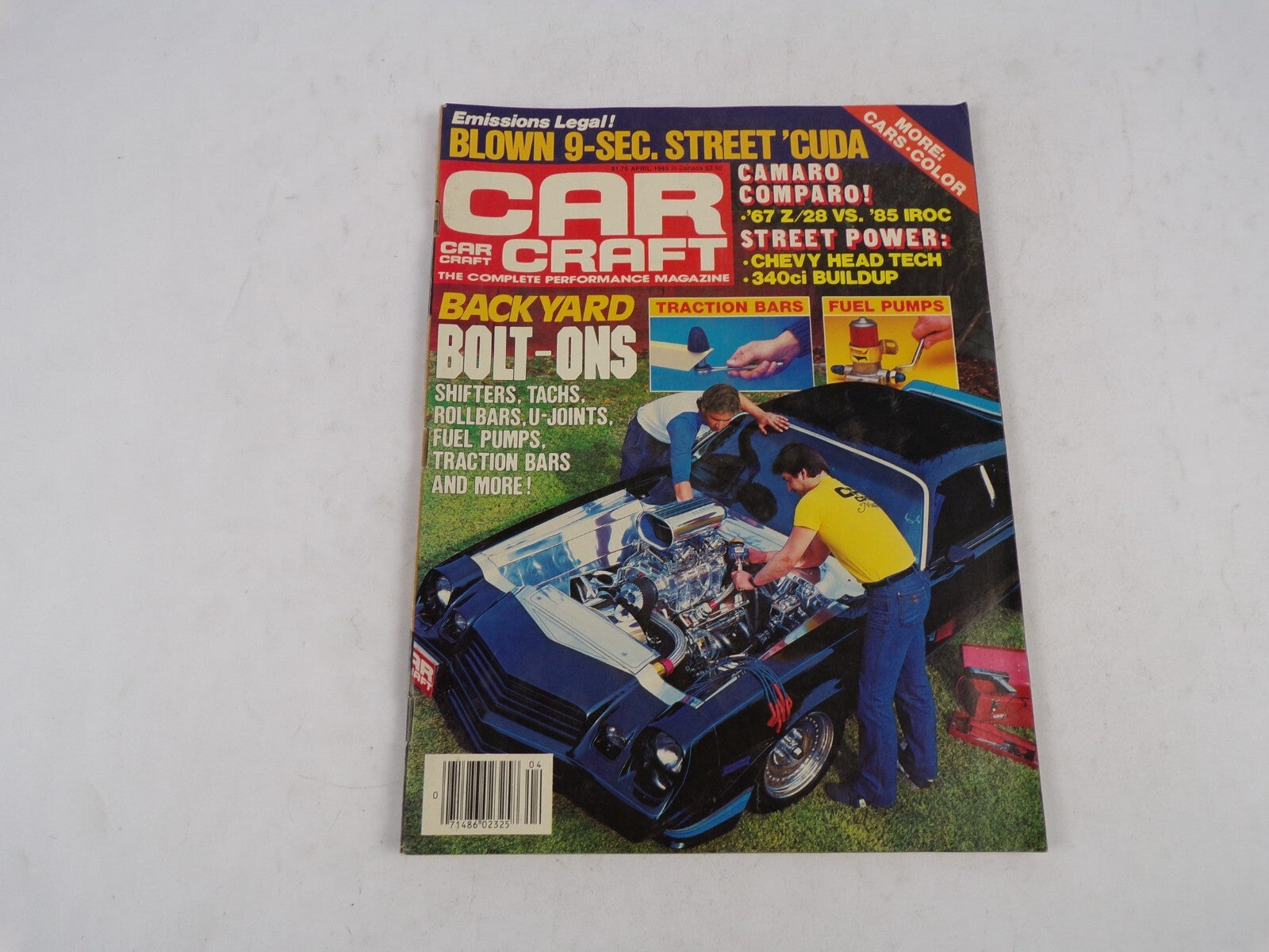 April 1985 Car Craft Emissions Legal! Blown 9-Sec. Street 'Cuda Back Yard Bolt-O