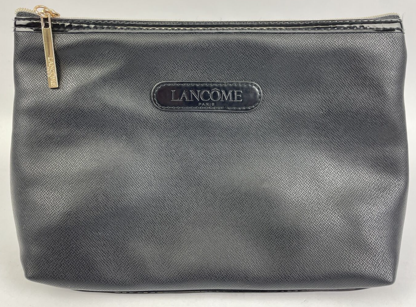 Lancome Paris Runway Black Clutch Beauty Gold Zip Bag Cosmetic Makeup Carry Case