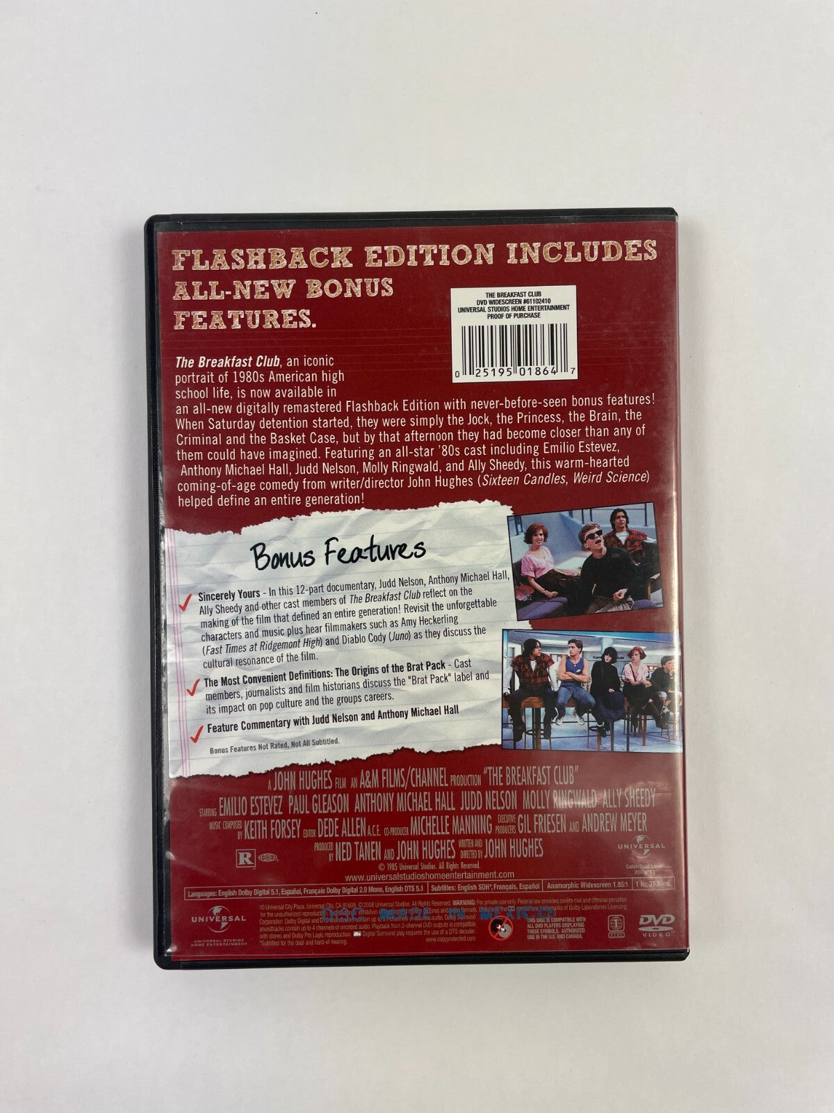 Flashback Edition the Breakfast Club Emilio Estevez Anthony Michael DVD Movie