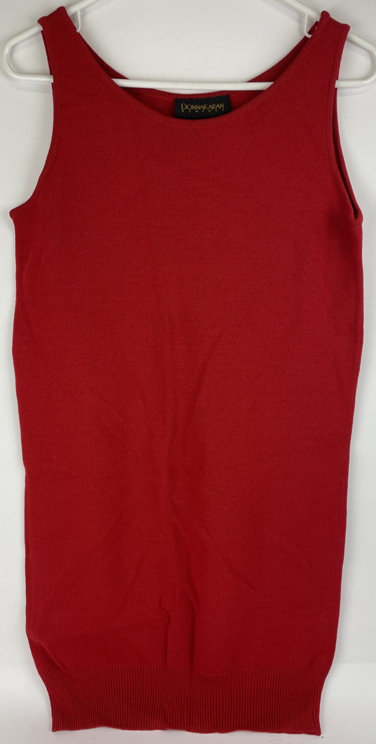 DONNA KARAN Knit Dress Solid Red Sleeveless Women's Size S Classic Style VGC