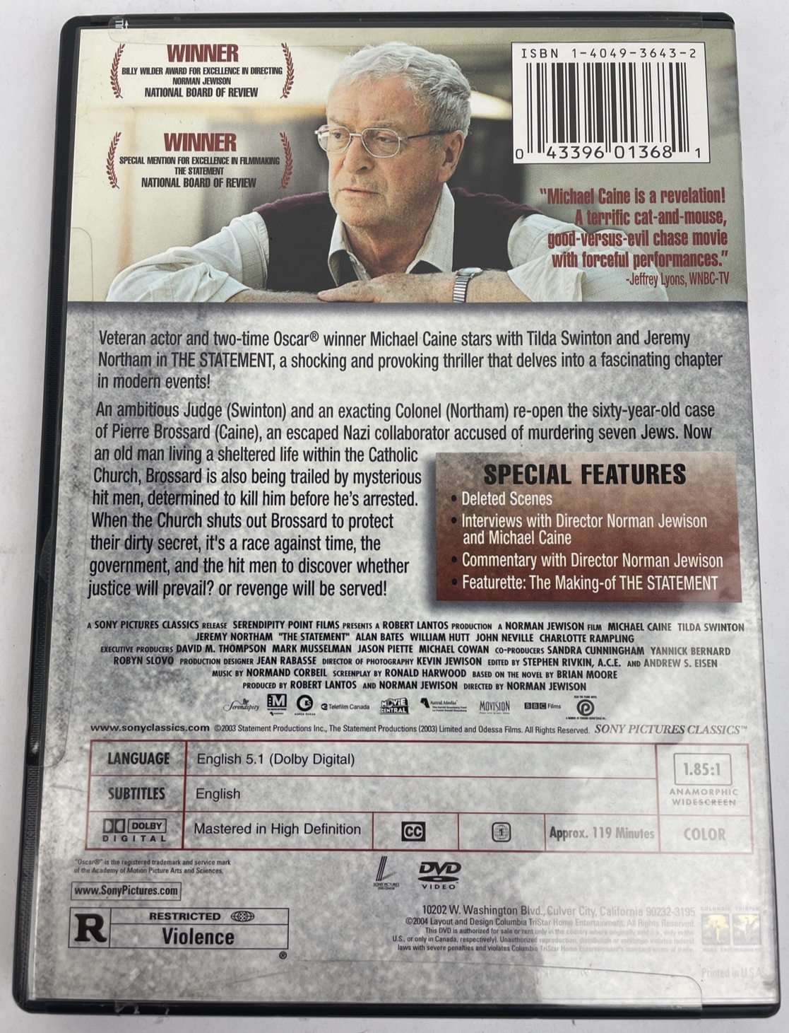 The Statement - DVD Video 2003 Michael Caine Alan Bates w Special Features Mint