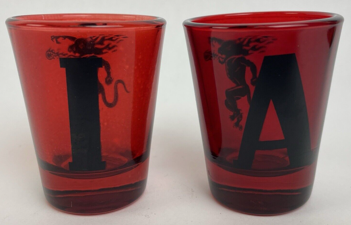 Lot of 2 x Clear Red Fireball Whisky Letter " A "  & " I " Souvenir Shot Glass