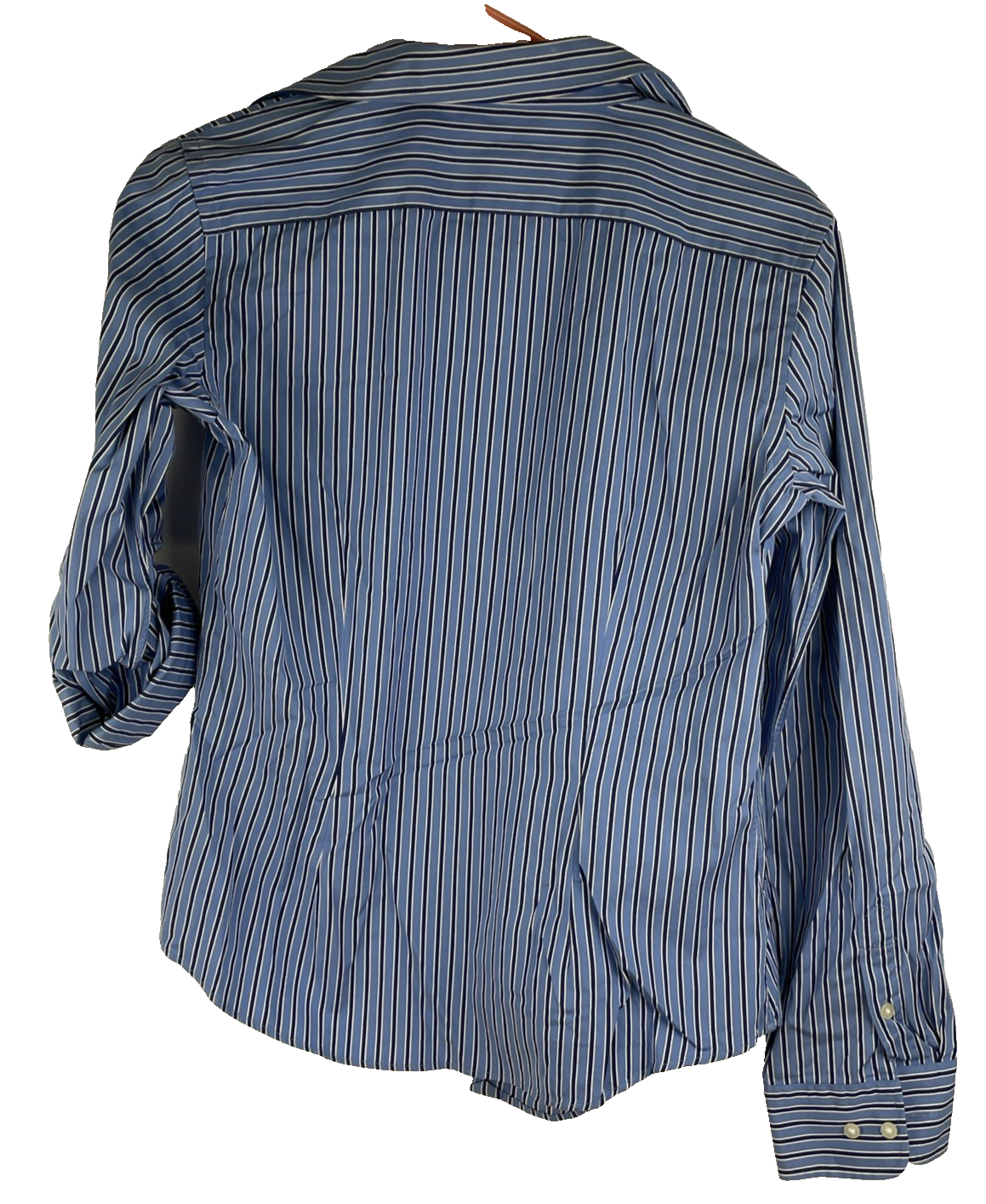 LRL Lauren Jeans Co. Blue w Blue Stripe Button Up Shirt Roll Tab Sleeve Sz Small