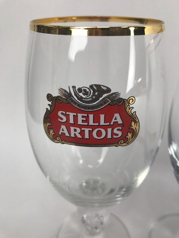 Stella Artois Beer Chalice 33CL 2 Gold Rimmed | Belgium Script | NEW