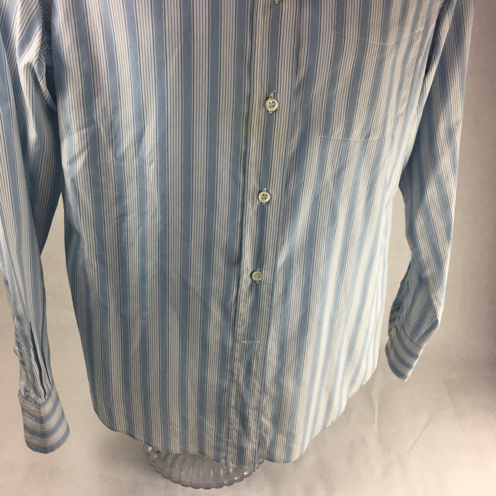 Albert Goldberg Faconnable Mens Button Up Shirt Blue Stripe Long Sleeve Cotton S