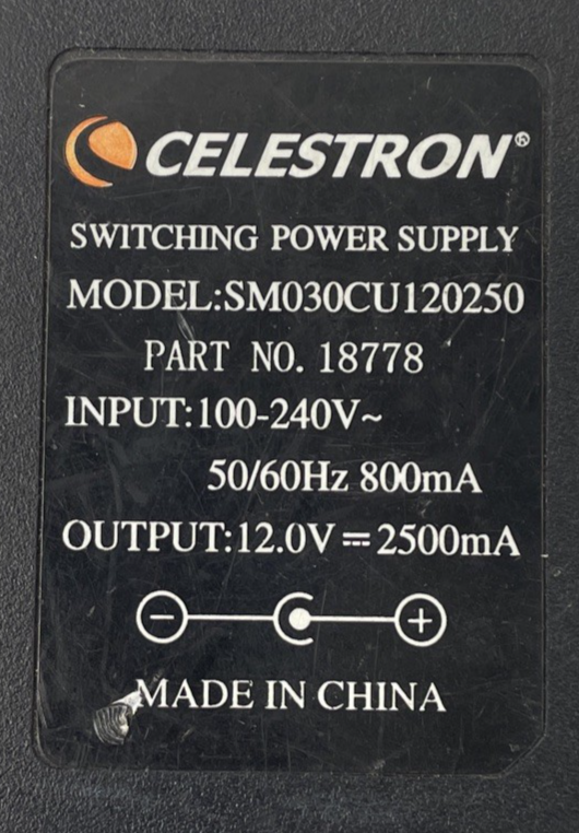 Celestron 18778 Power Supply AC Adapter 12v 2.5 Amp SM030CU120250 OEM        B01