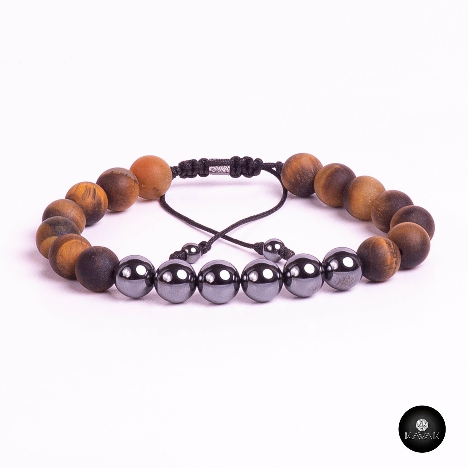 Kavak Handmade Men's Bracelet Genuine Tiger eye stone  Acerina beads 
