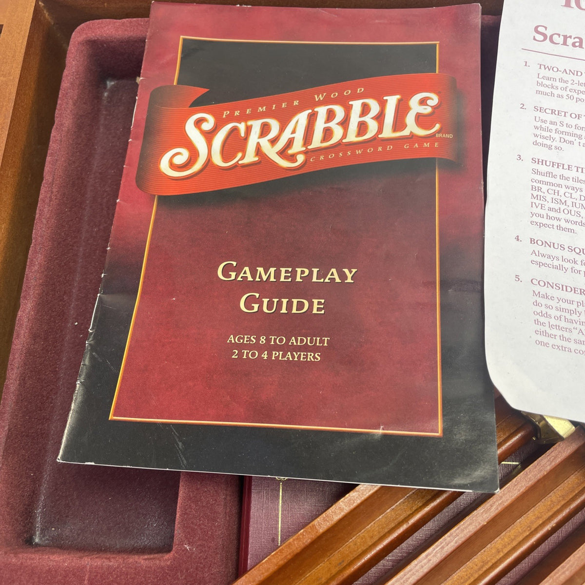 Scrabble Rotating Premier Wood Luxury Edition Crossword Board Game Complete VGC