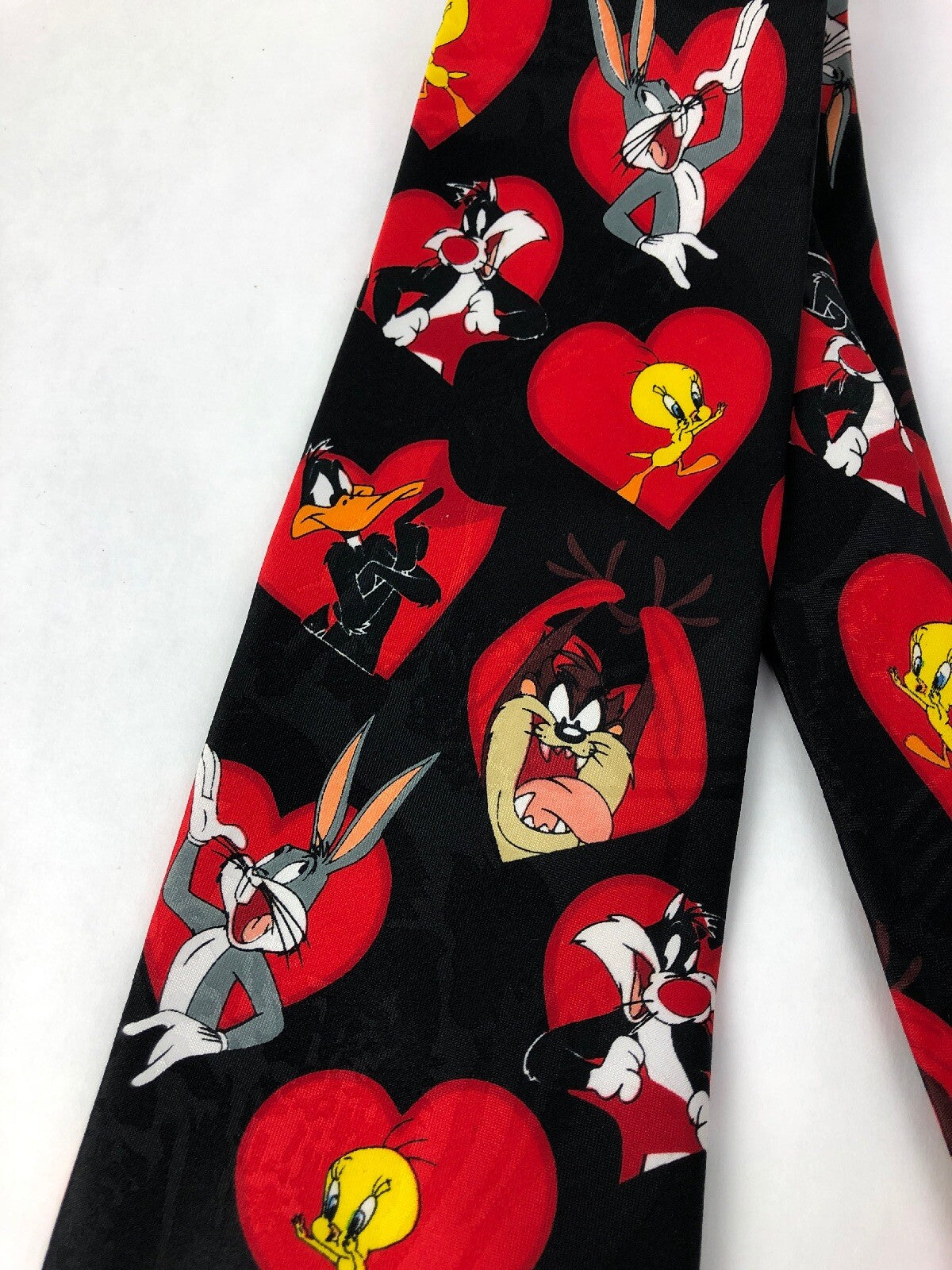 Looney Tunes Mania Heart Valentine Novelty Necktie Vintage 1997 Tweety Taz Bugs