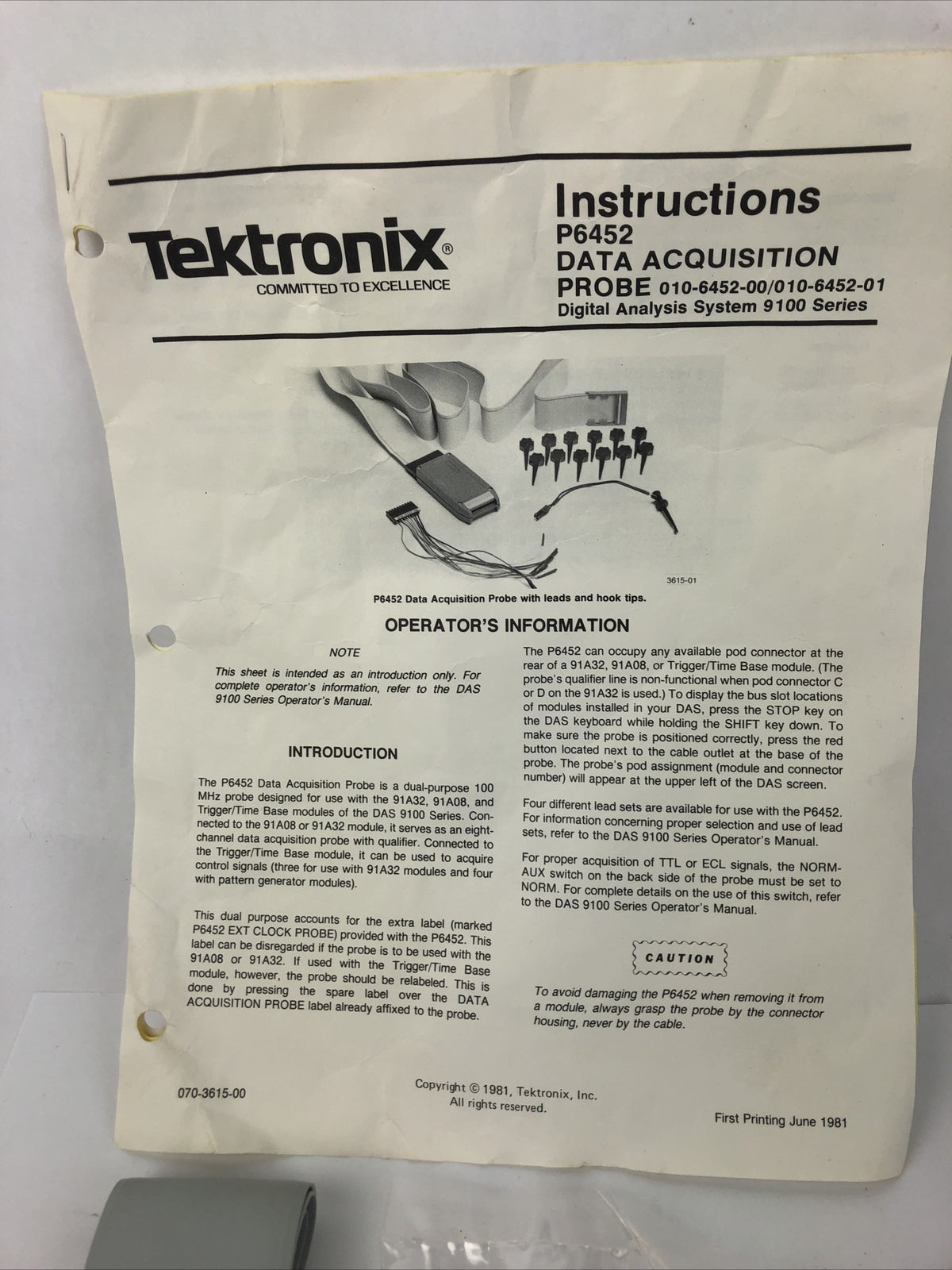 NOS Tektronix P6452 (010-6452-00) 100 MHz Dual Purpose Data Acquisition Probe 
