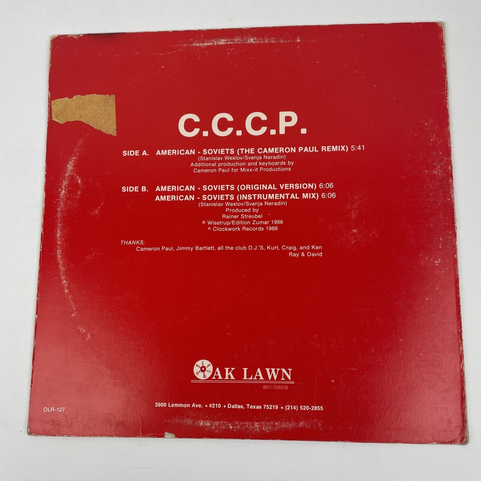 CCCP American - Soviets The Cameron Paul Remix OLR-127 12" Single Record -NM