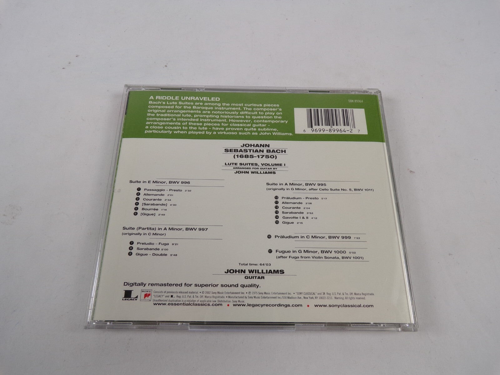 Bach Lute Suites John Williams CD#44