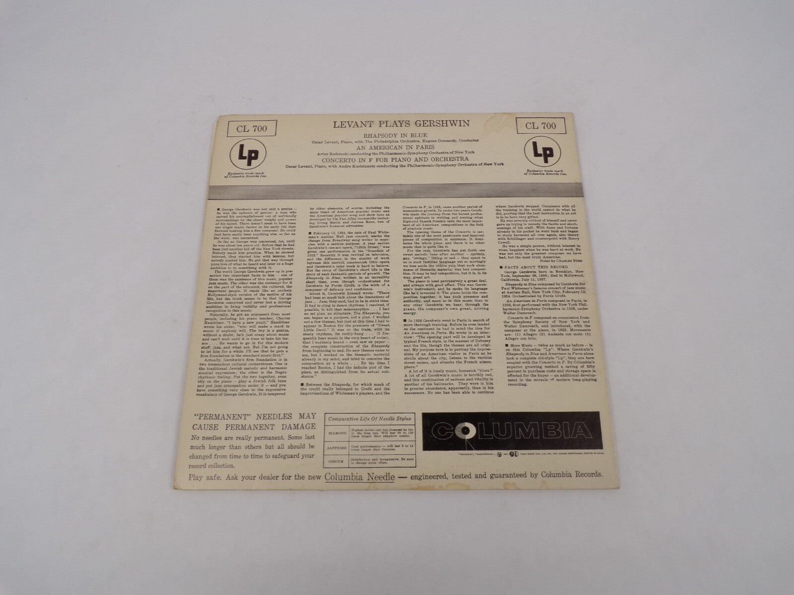 Levant Plays Gershwin Rhapsody In Blue An American In Paris Vinyl Record